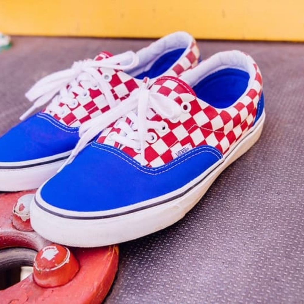NWOT Vans Blue and Red Checkered Sneakers